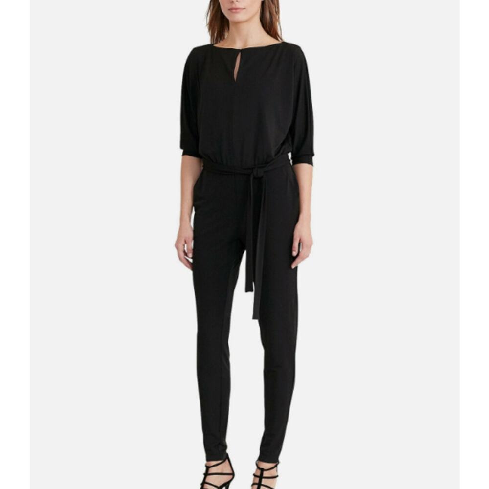 Lauren Ralph Lauren Black Stretch Matte Jersey Keyhole Slim Leg Jumpsuit Small